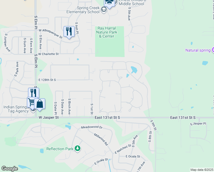 map of restaurants, bars, coffee shops, grocery stores, and more near 7504 South 3rd Street in Broken Arrow