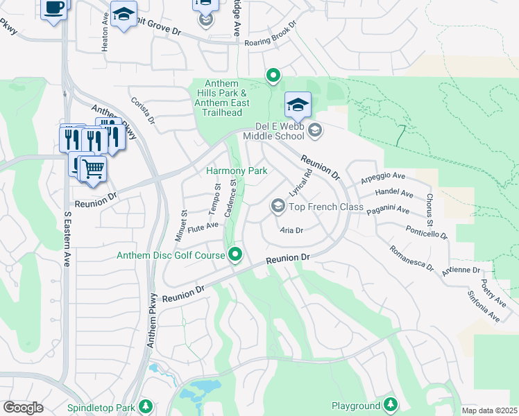 map of restaurants, bars, coffee shops, grocery stores, and more near 2287 Moresca Avenue in Henderson
