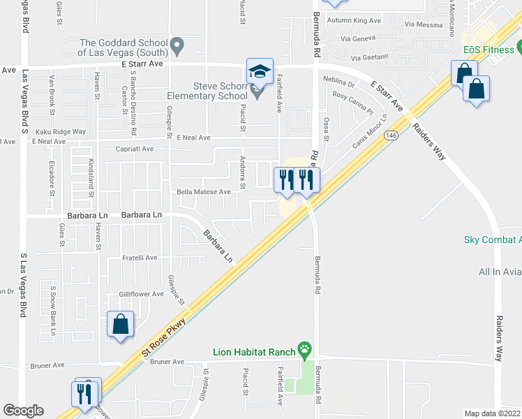 map of restaurants, bars, coffee shops, grocery stores, and more near 11681 Splendor View Drive in Las Vegas