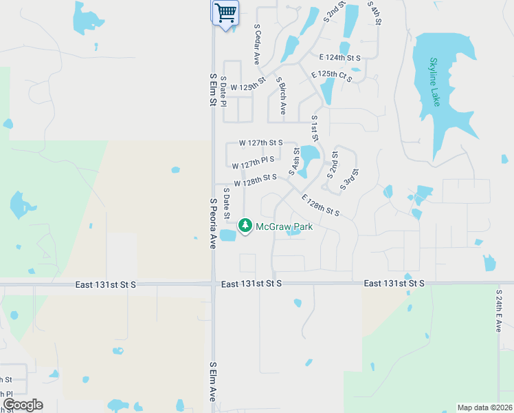 map of restaurants, bars, coffee shops, grocery stores, and more near 12818 South Birch Street in Jenks