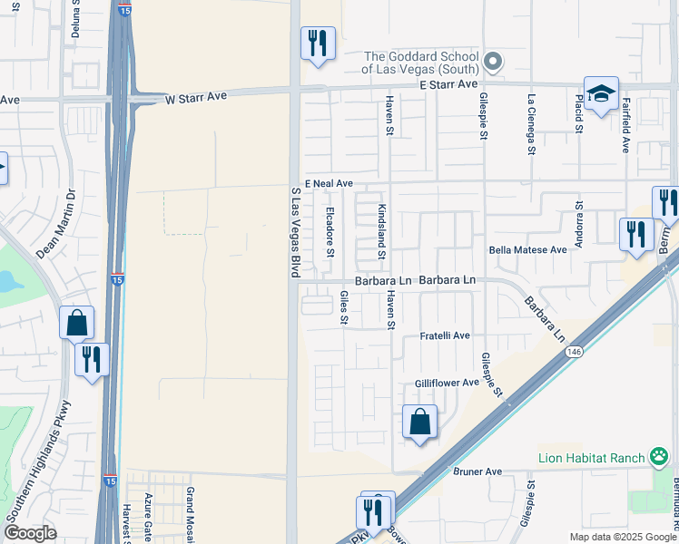 map of restaurants, bars, coffee shops, grocery stores, and more near 11689 Giles Street in Las Vegas
