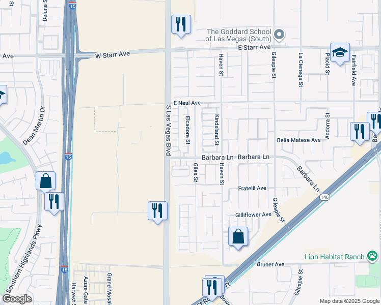map of restaurants, bars, coffee shops, grocery stores, and more near 35 East Jebel Avenue in Las Vegas