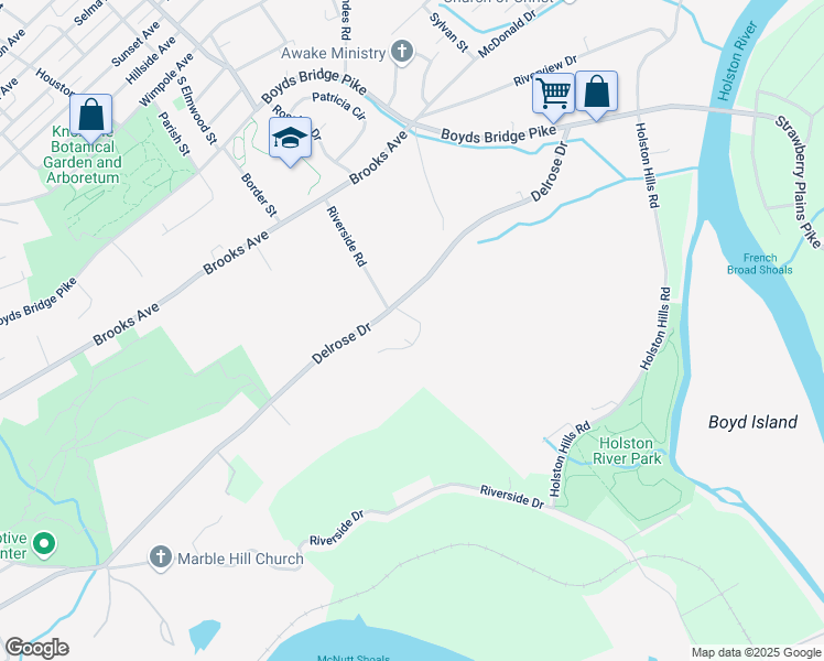 map of restaurants, bars, coffee shops, grocery stores, and more near 3109 Marble Hill Boulevard in Knoxville
