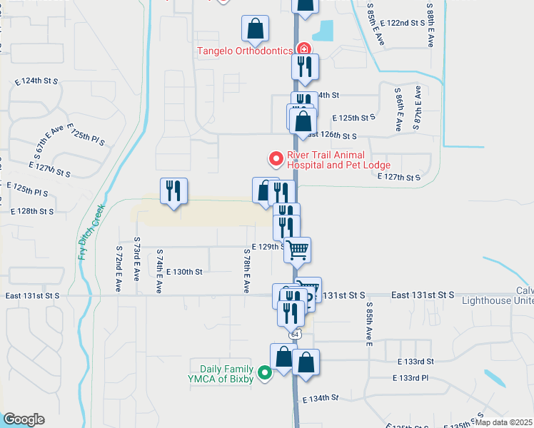 map of restaurants, bars, coffee shops, grocery stores, and more near 12820 South Memorial Drive in Bixby