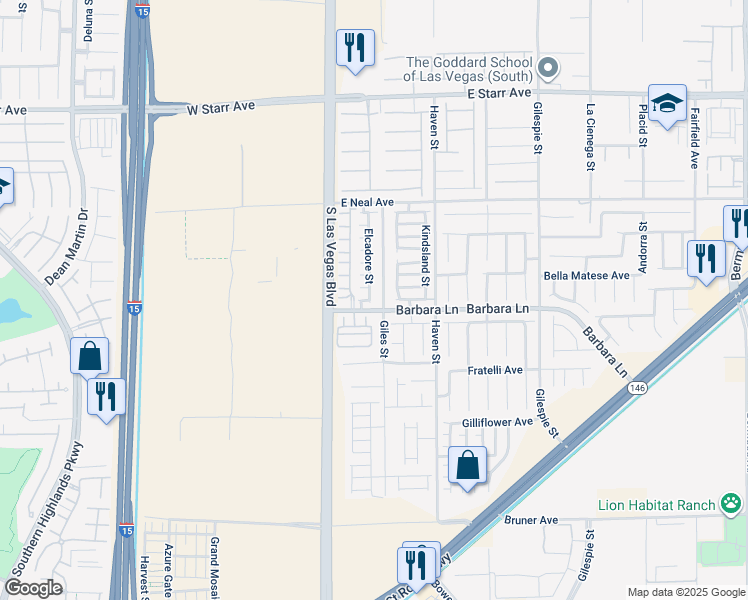 map of restaurants, bars, coffee shops, grocery stores, and more near 35 East Jebel Avenue in Las Vegas