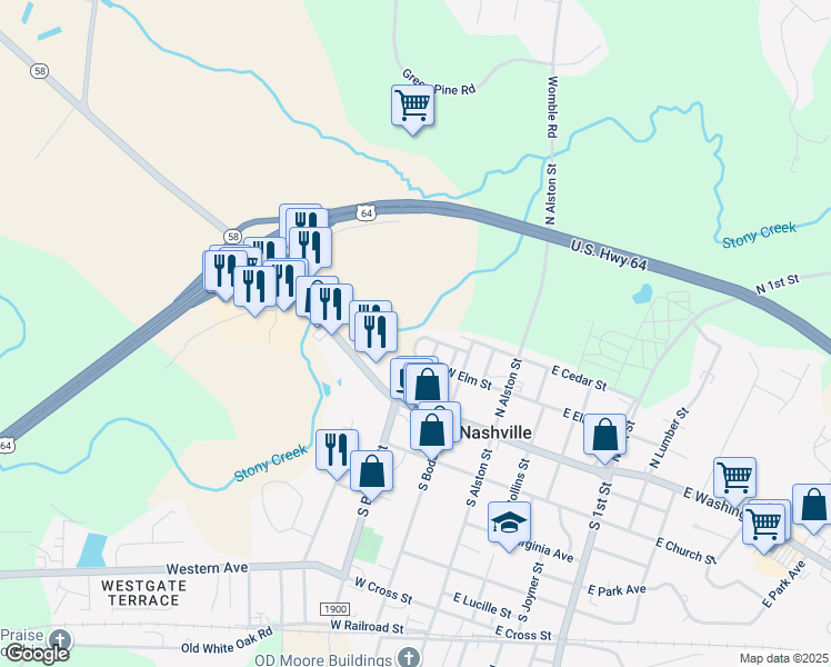 map of restaurants, bars, coffee shops, grocery stores, and more near West Vale Street in Nashville