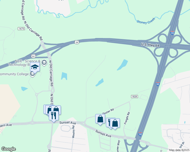 map of restaurants, bars, coffee shops, grocery stores, and more near Arrow Road in Rocky Mount