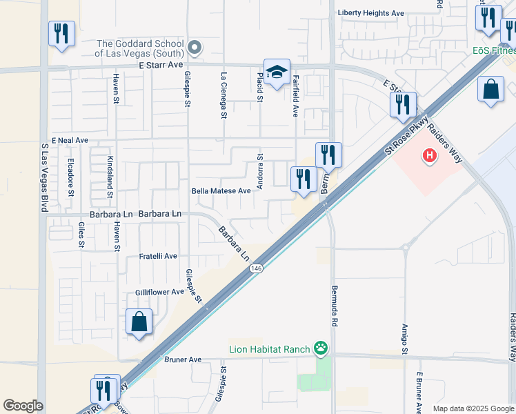 map of restaurants, bars, coffee shops, grocery stores, and more near 11688 Terenzio Court in Las Vegas