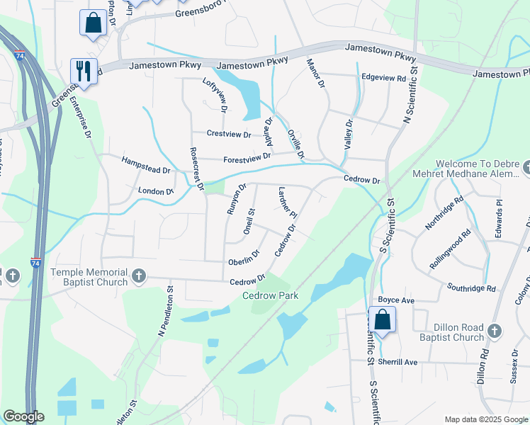 map of restaurants, bars, coffee shops, grocery stores, and more near 411 Lardner Court in High Point