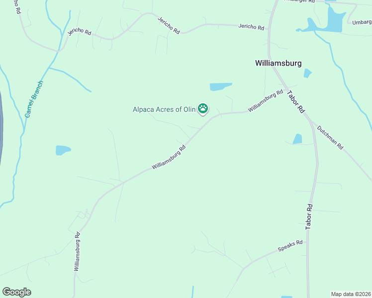 map of restaurants, bars, coffee shops, grocery stores, and more near 101-329 Williamsburg Road in Olin