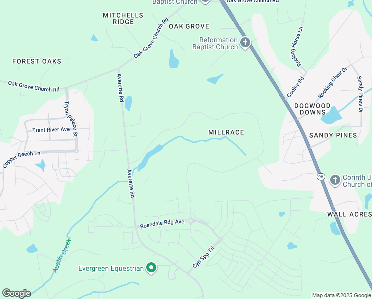 map of restaurants, bars, coffee shops, grocery stores, and more near 5360 Mill Dam Road in Wake Forest