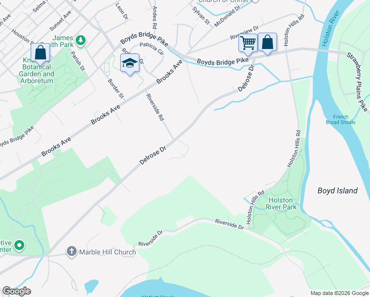map of restaurants, bars, coffee shops, grocery stores, and more near 3105 Marble Hill Boulevard in Knoxville