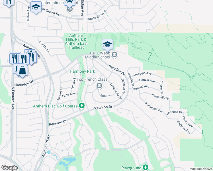 map of restaurants, bars, coffee shops, grocery stores, and more near 1374 Coppelia Court in Henderson