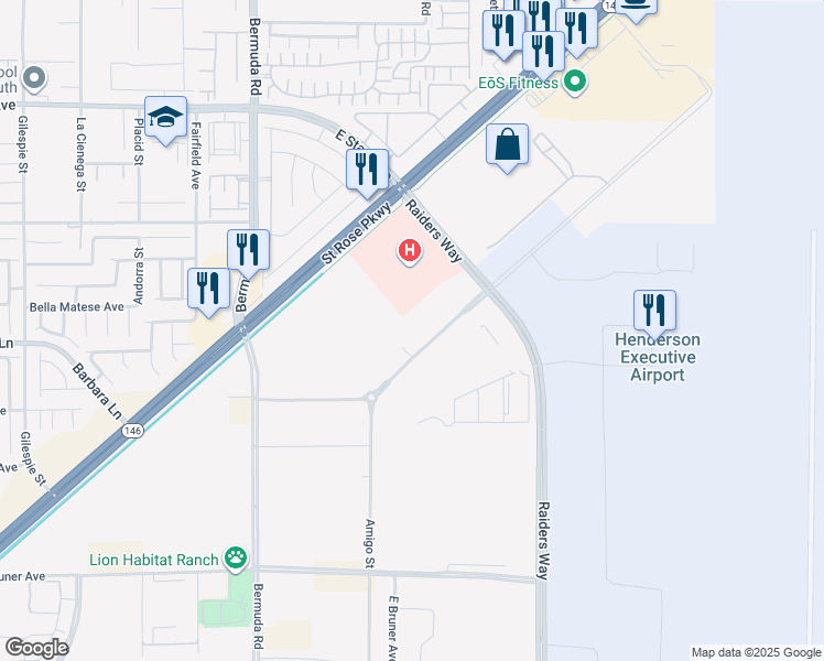 map of restaurants, bars, coffee shops, grocery stores, and more near 1032-1152 Executive Airport Drive in Henderson