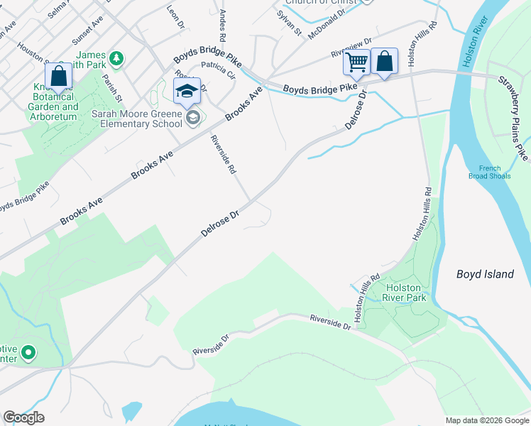 map of restaurants, bars, coffee shops, grocery stores, and more near 3105 Marble Hill Boulevard in Knoxville