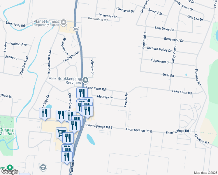 map of restaurants, bars, coffee shops, grocery stores, and more near 321 Lake Farm Road in Smyrna