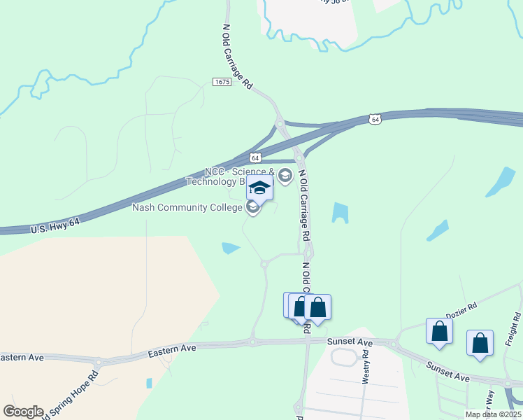 map of restaurants, bars, coffee shops, grocery stores, and more near 530 North Old Carriage Road in Rocky Mount