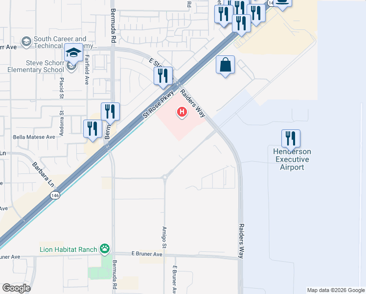 map of restaurants, bars, coffee shops, grocery stores, and more near 3610 Sunridge Heights Parkway in Henderson