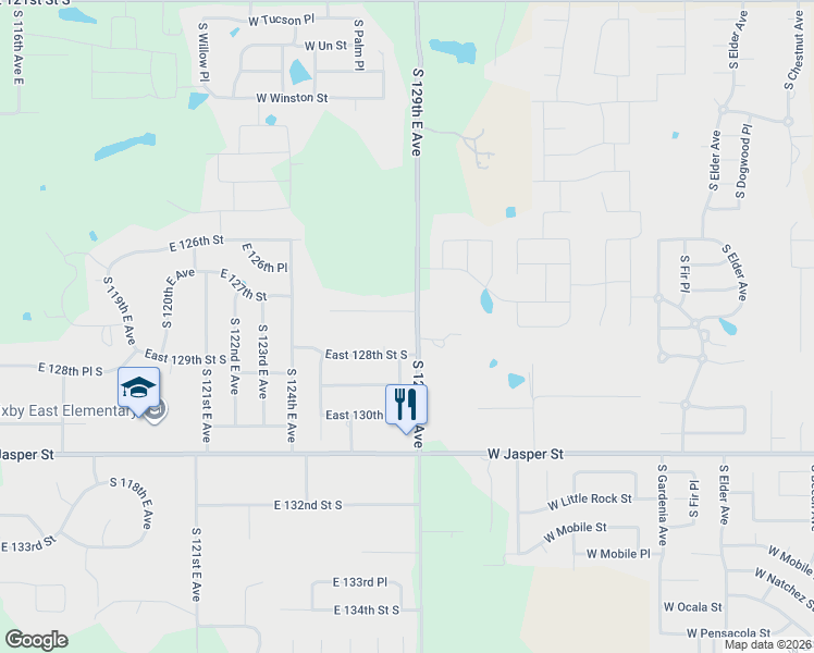 map of restaurants, bars, coffee shops, grocery stores, and more near 12811 East 128th Street South in Broken Arrow
