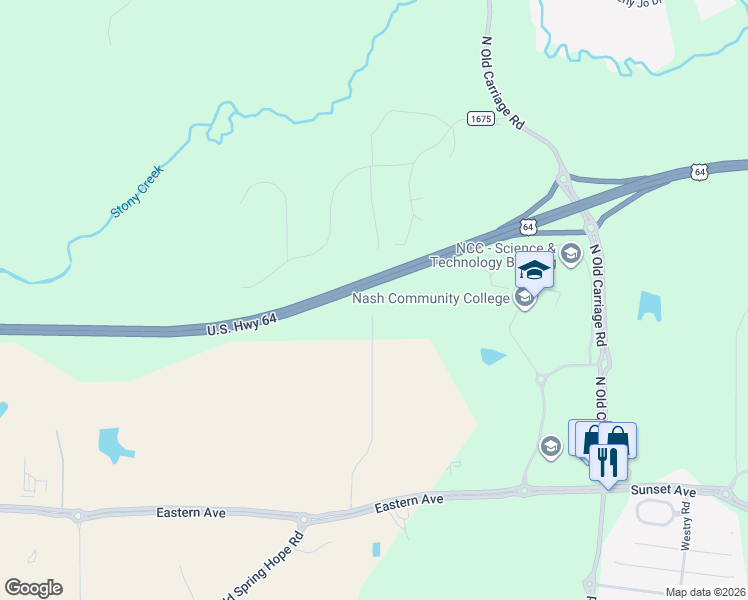 map of restaurants, bars, coffee shops, grocery stores, and more near 577 Shellcastle Road in Rocky Mount