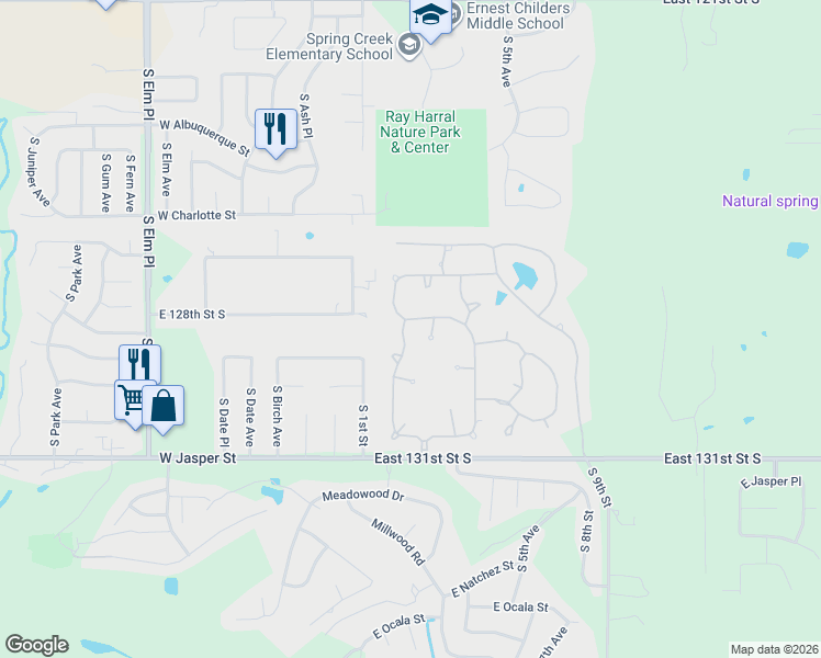 map of restaurants, bars, coffee shops, grocery stores, and more near 7504 South 3rd Street in Broken Arrow