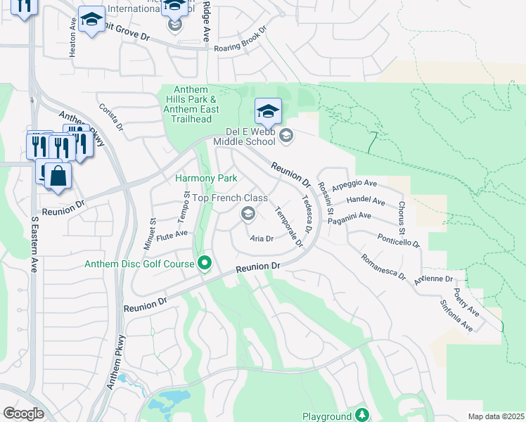 map of restaurants, bars, coffee shops, grocery stores, and more near 1372 Coppelia Court in Henderson