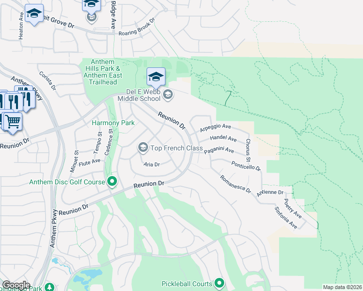 map of restaurants, bars, coffee shops, grocery stores, and more near 2259 Tedesca Drive in Henderson