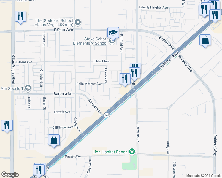 map of restaurants, bars, coffee shops, grocery stores, and more near 11668 Tierney Creek Drive in Las Vegas