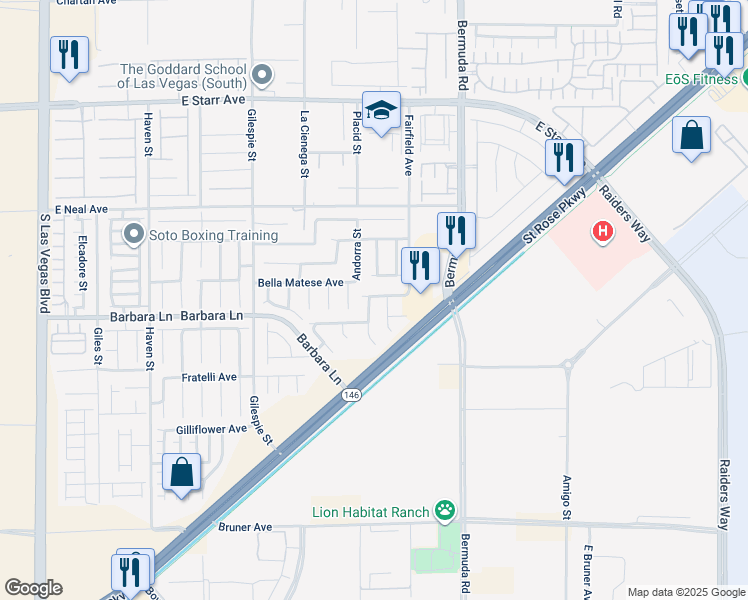 map of restaurants, bars, coffee shops, grocery stores, and more near 11668 Tierney Creek Drive in Las Vegas