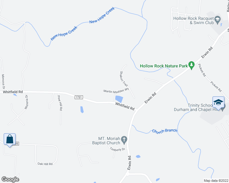 map of restaurants, bars, coffee shops, grocery stores, and more near 434 Martin Madden Way in Durham