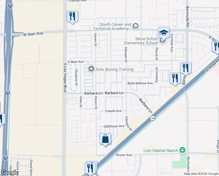 map of restaurants, bars, coffee shops, grocery stores, and more near 11669 Elianto Street in Las Vegas
