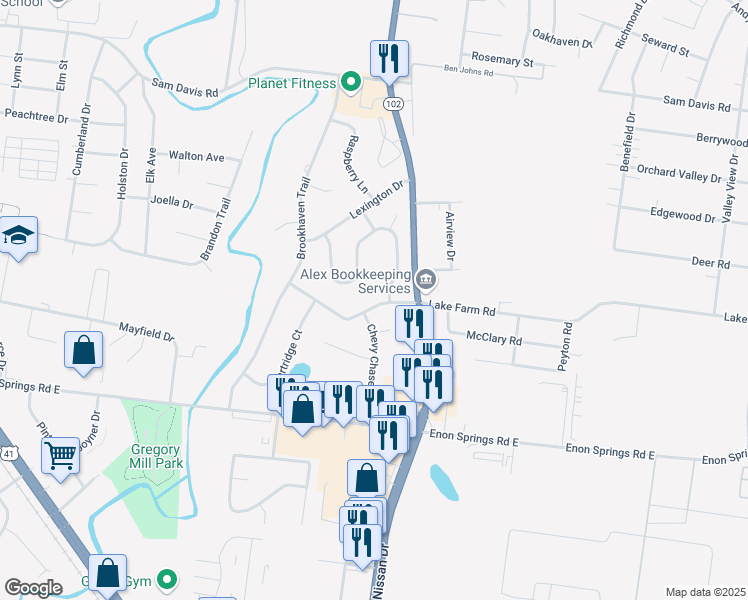 map of restaurants, bars, coffee shops, grocery stores, and more near 205 Lake Farm Road in Smyrna