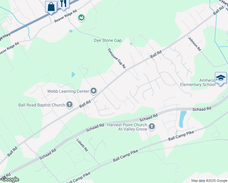map of restaurants, bars, coffee shops, grocery stores, and more near 3342 Hunt Crest Road in Knoxville