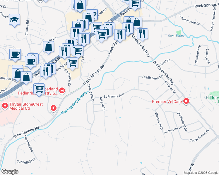 map of restaurants, bars, coffee shops, grocery stores, and more near 703 McGivney Court in Smyrna