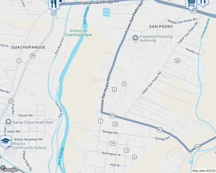 map of restaurants, bars, coffee shops, grocery stores, and more near 77 County Road 5 in Española