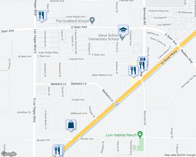 map of restaurants, bars, coffee shops, grocery stores, and more near 11665 Primo Street in Las Vegas