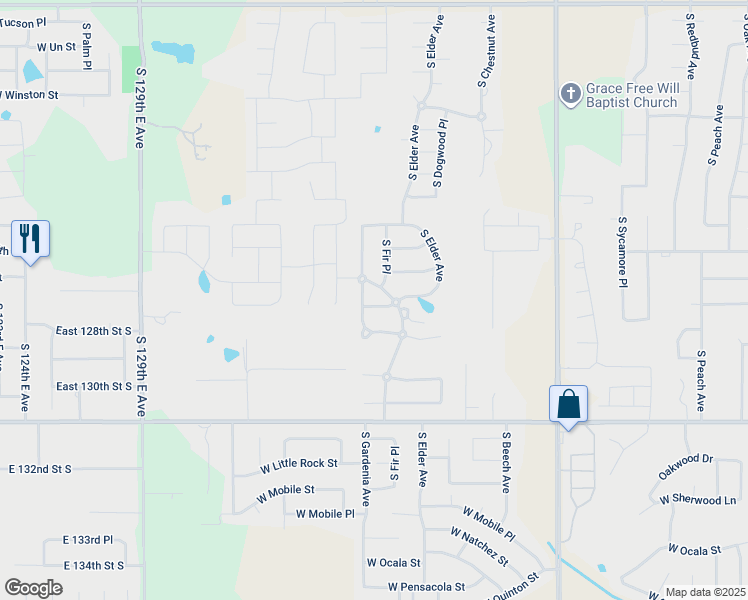 map of restaurants, bars, coffee shops, grocery stores, and more near 2804 West Fredericksburg Street in Broken Arrow
