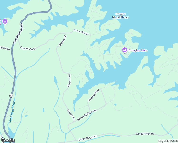 map of restaurants, bars, coffee shops, grocery stores, and more near 1575 Topaz Lane in Dandridge