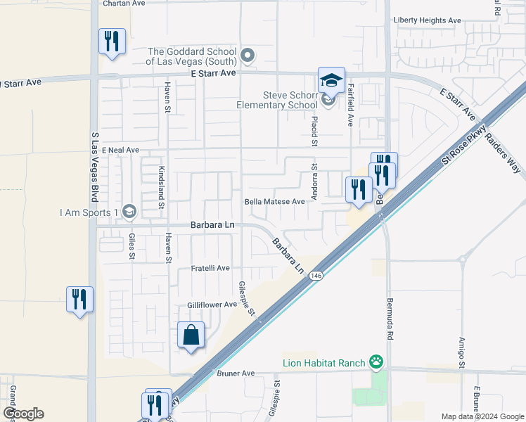 map of restaurants, bars, coffee shops, grocery stores, and more near 11665 Primo Street in Las Vegas