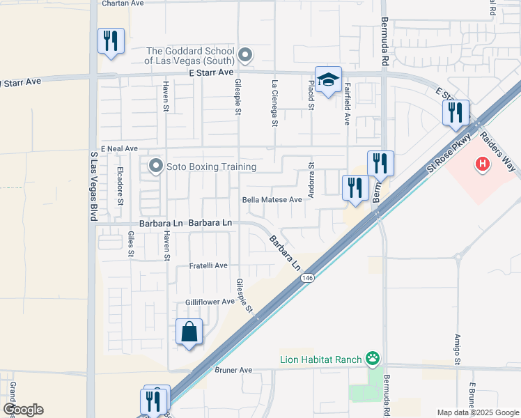 map of restaurants, bars, coffee shops, grocery stores, and more near 227 Del Cira Avenue in Las Vegas