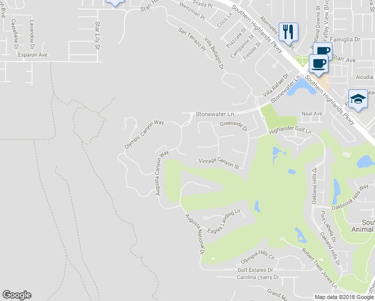 map of restaurants, bars, coffee shops, grocery stores, and more near 4 Cottonwood Canyon Court in Las Vegas