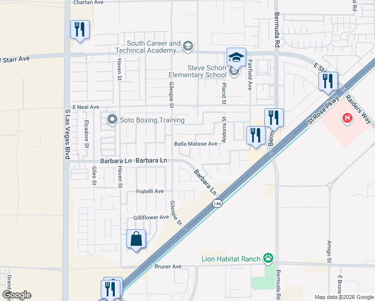 map of restaurants, bars, coffee shops, grocery stores, and more near 11665 Primo Street in Las Vegas