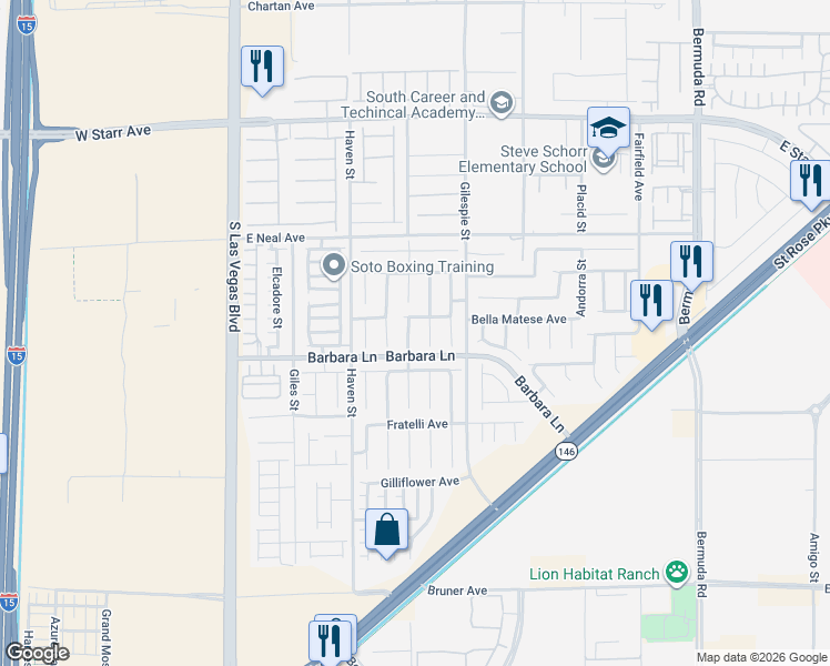 map of restaurants, bars, coffee shops, grocery stores, and more near 11662 Elianto Street in Las Vegas