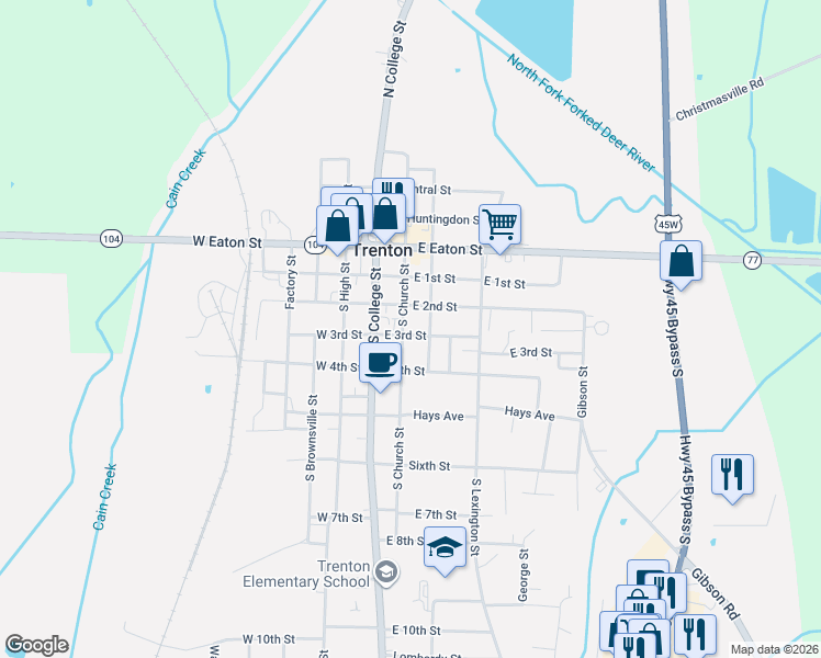 map of restaurants, bars, coffee shops, grocery stores, and more near 402 South Church Street in Trenton