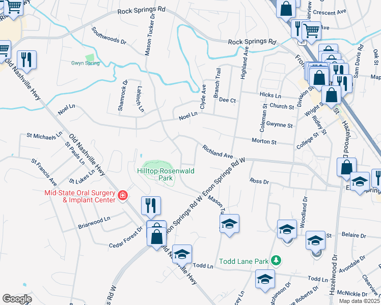 map of restaurants, bars, coffee shops, grocery stores, and more near 128 Stokes Drive in Smyrna