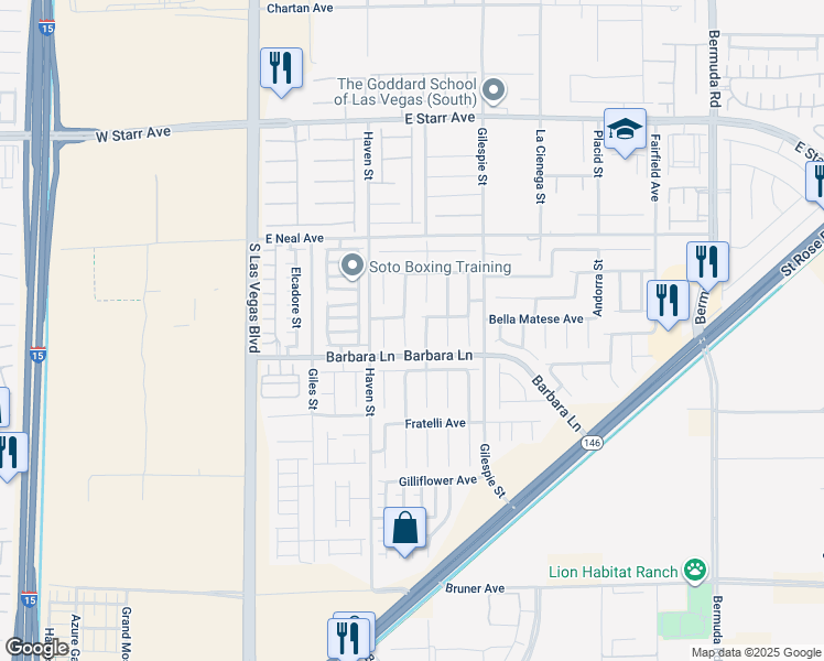 map of restaurants, bars, coffee shops, grocery stores, and more near 11662 South Stivali Street in Las Vegas