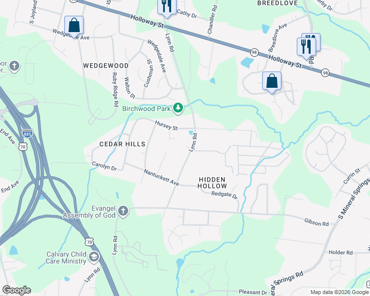 map of restaurants, bars, coffee shops, grocery stores, and more near 703 Lynn Road in Durham
