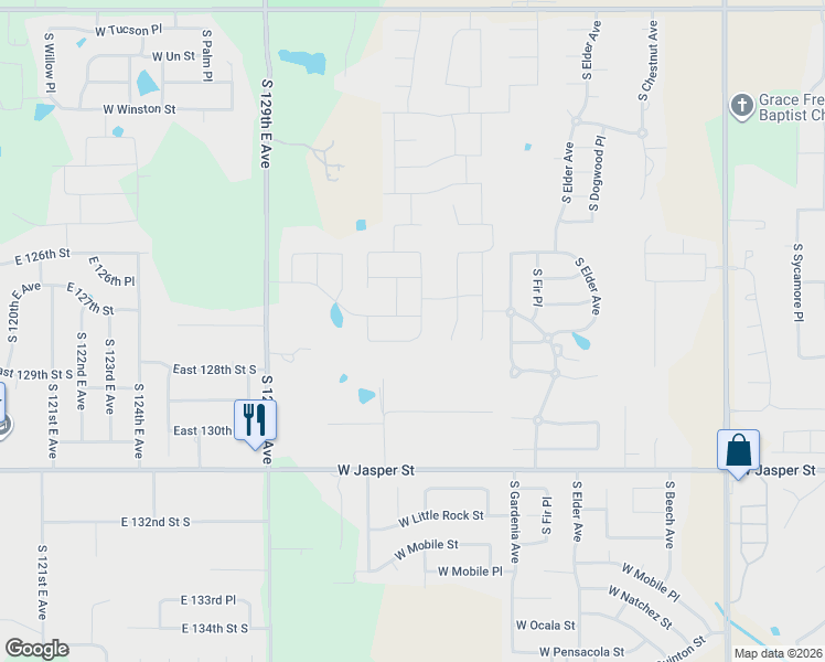 map of restaurants, bars, coffee shops, grocery stores, and more near 3113 West Fredericksburg Street in Broken Arrow