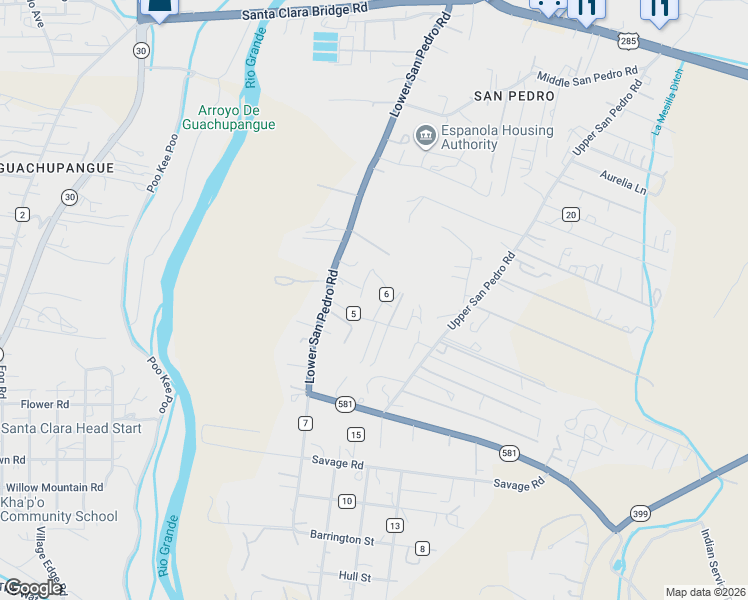 map of restaurants, bars, coffee shops, grocery stores, and more near County Road 5 in Espanola