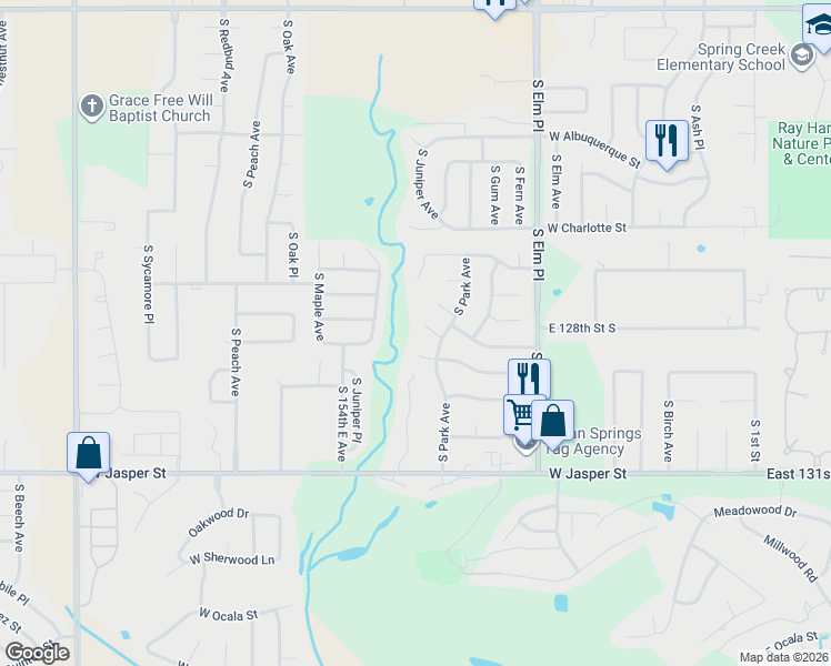 map of restaurants, bars, coffee shops, grocery stores, and more near 7816 South Park Avenue in Broken Arrow